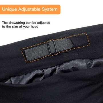 Silky Satin Lined Bonnet Sleep Cap - Adjustable Stay on All Night Hair Wrap Cover Slouchy Beanie for Curly Protection Women and Men Solid Black