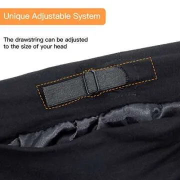 Silky Satin Lined Bonnet Sleep Cap - Adjustable Stay on All Night Hair Wrap Cover Slouchy Beanie for Curly Protection Women and Men Solid Black