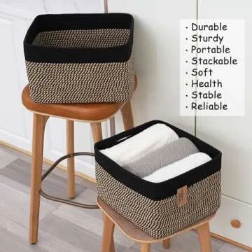 COMFY-HOMI 3PACK Cotton Rope Square Basket with Handles for Shelves|Dog Toy Basket Bin and Storage|Baby Basket for Gift|Shoe Basket for Organizing|New 13.5" x 11" x 9.5" for Living Room（Black/Jute）
