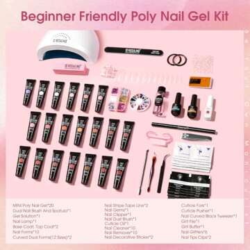 ROSALIND Poly Nail Gel Kit -20 Colors + 72Nail Art Accessories Kit, Nude Clear Poly Nail Gel Nail Ki...