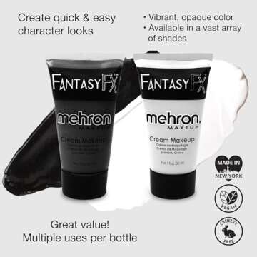 Mehron Makeup Fantasy F/X Water Based Face & Body Paint Black and White Face Paint Bundle