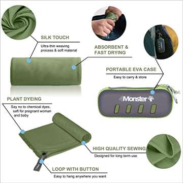 4Monster Microfiber Towel, Travel Towel, Camping Towel,Large Size 26.7 x 55.1¡±, Fast Drying, Soft Light Weight,Suitable for Gym, Beach, Swimming, Backpacking and More