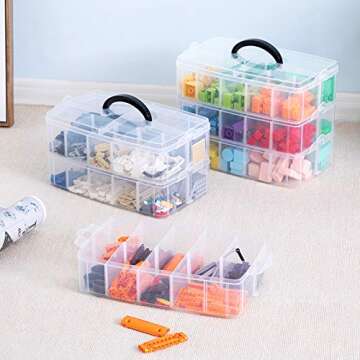 Sooyee 3-Layer Things & Crafts Storage Box with 30 Adjustable Compartments for Organizing Washi Tape...