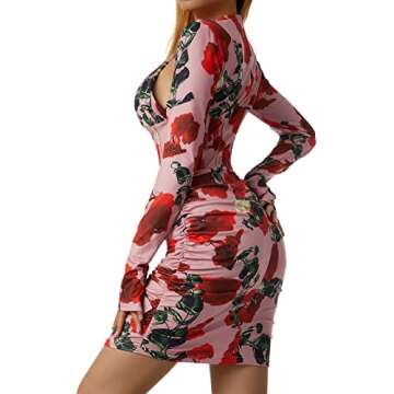 Women's Sexy Y2K Club Dress Summer Long Sleeves Bodycon Mini Dress Halter Cutout Club Dress (Medium, #21-Pink)