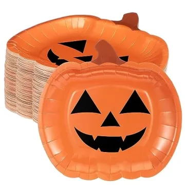 Umigy 120 Pcs Halloween Pumpkin Paper Plates - 9" Disposable Dinner Plates for Festive Celebrations
