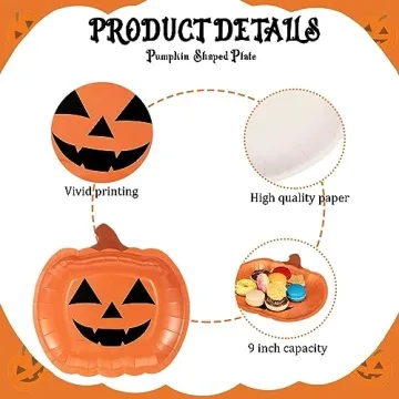 Umigy 120 Pcs Halloween Pumpkin Paper Plates for Parties