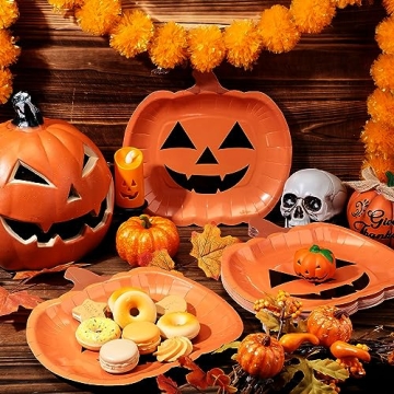 Umigy 120 Pcs Halloween Pumpkin Paper Plates for Parties