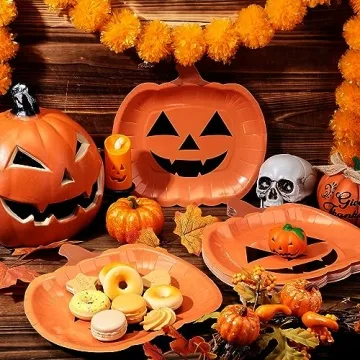 Umigy 120 Pcs Halloween Pumpkin Paper Plates for Parties