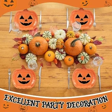 Umigy 120 Pcs Halloween Pumpkin Paper Plates for Parties