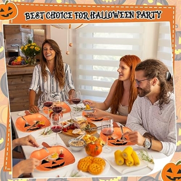 Umigy 120 Pcs Halloween Pumpkin Paper Plates for Parties