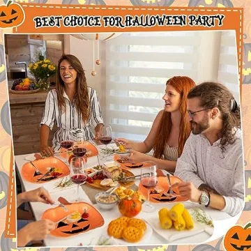 Umigy 120 Pcs Halloween Pumpkin Paper Plates for Parties