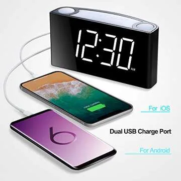 Mesqool Loud Alarm Clock for Heavy Sleepers and The Hearing Impaired - with Bed Shaker, 2 USB Chargers, 7-Color Nightlight, Large LED Display, Dimmer, Snooze, 12/24H DST and Plug-in Battery Backup