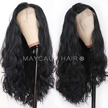 Maycaur Long Black Hair Lace Wigs Loose Wavy Hair Glueless Heat Resistant Synthetic Lace Front Wigs ...