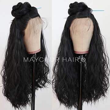 Maycaur Long Black Hair Lace Wigs Loose Wavy Hair Glueless Heat Resistant Synthetic Lace Front Wigs for Black Women