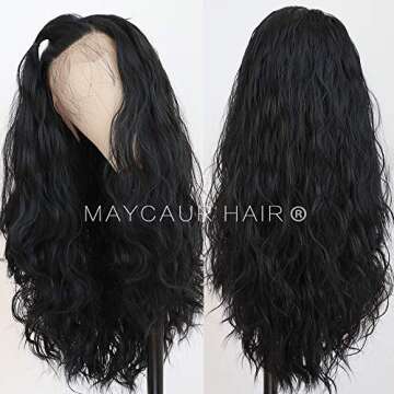 Maycaur Long Black Hair Lace Wigs Loose Wavy Hair Glueless Heat Resistant Synthetic Lace Front Wigs for Black Women