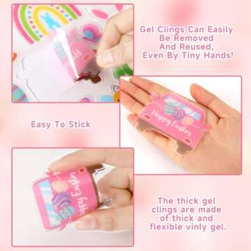 MARFOREVER 50pcs Easter Removable Reusable Window Decals, Thick Gel Clings for Adults Kids, Spring Party Supplies, Multicolor for Easter, Glass Surface Recommended