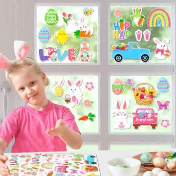 MARFOREVER 50pcs Easter Removable Reusable Window Decals, Thick Gel Clings for Adults Kids, Spring Party Supplies, Multicolor for Easter, Glass Surface Recommended