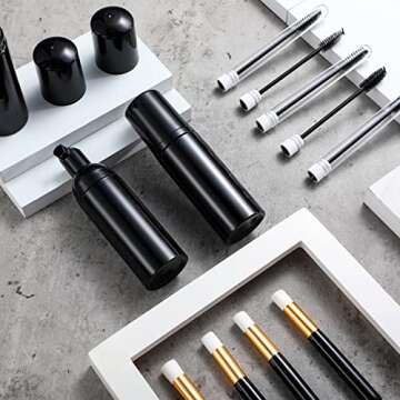 30 Pieces Nose Brushes Set 1.8oz Empty Bottle Travel Soap Bottle and Lash Shampoo Brushes Diamond Eyelash Foaming Soap Pump Dispenser Lash Wand Makeup Tool for Women, 50ml(Black)