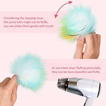 24 Pcs Faux Fur Pom Pom for Hats Faux Fluffy Pom Pom Balls with Elastic Loop DIY for Keychains Shoes Scarves Bags Charms, 3.15" (Rainbow Color)