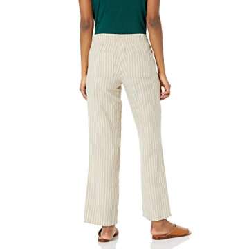 Amazon Essentials Women's Linen Blend Drawstring Relaxed Fit Wide Leg Pant (Available in Plus Size), Ecru Stripe, Medium