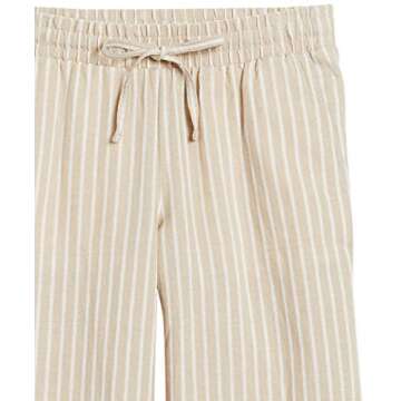 Amazon Essentials Women's Linen Blend Drawstring Relaxed Fit Wide Leg Pant (Available in Plus Size), Ecru Stripe, Medium