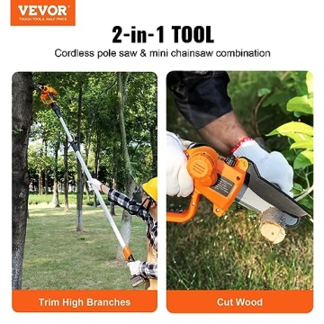 VEVOR 2-in-1 Cordless Pole Saw & Mini Chainsaw for Tree Trimming