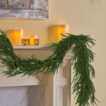 Hananona 4 Pcs Artificial Norfolk Pine Garlands, Real Touch Winter Pine Garland, Green Artificial Greenery Garland for Table, Mantle, Wall, Indoor, Outdoor Christmas Decorations (4, 6 FT)