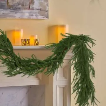 Hananona 4 Pcs Artificial Norfolk Pine Garlands, Real Touch Winter Pine Garland, Green Artificial Greenery Garland for Table, Mantle, Wall, Indoor, Outdoor Christmas Decorations (4, 6 FT)