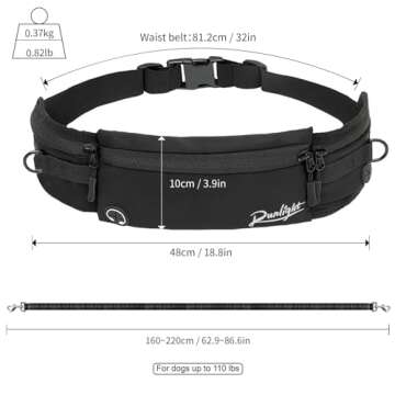 Runlight Hands Free Dog Leash Crossbody Dog Running Leash Waist Belt with Zipper Pouch for Small Medium Large Dogs Waist Dog Leash Fanny Pack for Walker Training Jogging Black