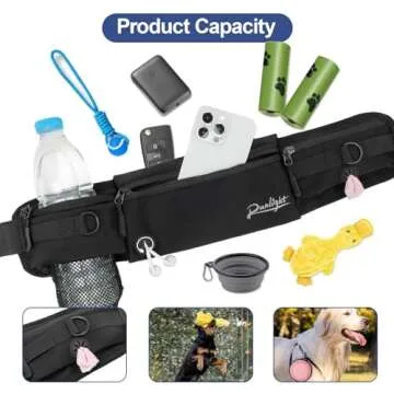 Runlight Hands Free Dog Leash Crossbody Dog Running Leash Waist Belt with Zipper Pouch for Small Medium Large Dogs Waist Dog Leash Fanny Pack for Walker Training Jogging Black
