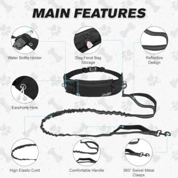 Runlight Hands Free Dog Leash Crossbody Dog Running Leash Waist Belt with Zipper Pouch for Small Medium Large Dogs Waist Dog Leash Fanny Pack for Walker Training Jogging Black