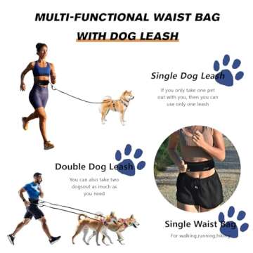 Runlight Hands Free Dog Leash Crossbody Dog Running Leash Waist Belt with Zipper Pouch for Small Medium Large Dogs Waist Dog Leash Fanny Pack for Walker Training Jogging Black