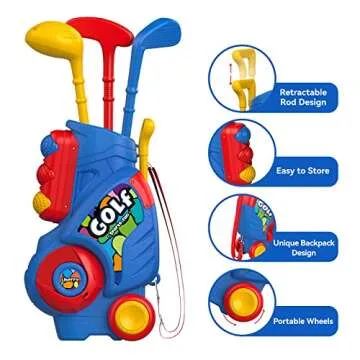 Liberry Toddler Golf Set with Putting Mat for 2 3 4 5 Years Old Boys Girls, Upgraded Kids Golf Cart with Unique Shoulder Strap Design, Indoor and Outdoor Golf Toys