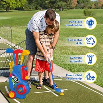 Liberry Toddler Golf Set with Putting Mat for 2 3 4 5 Years Old Boys Girls, Upgraded Kids Golf Cart with Unique Shoulder Strap Design, Indoor and Outdoor Golf Toys