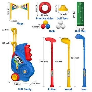 Liberry Toddler Golf Set with Putting Mat for 2 3 4 5 Years Old Boys Girls, Upgraded Kids Golf Cart with Unique Shoulder Strap Design, Indoor and Outdoor Golf Toys