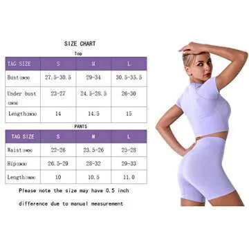 Workout Sets for Women 2 Piece Seamless Short Sleeve Crop Tops High Waist Biker Shorts Gym Sets Light Purple Medium