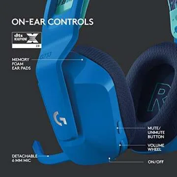 Logitech G733 LIGHTSPEED Wireless Gaming Headset with suspension headband, LIGHTSYNC RGB, Blue VO!CE mic technology and PRO-G audio drivers - Blue