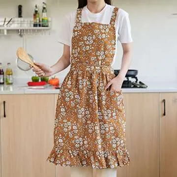 Cute Floral Chef Apron with Pockets for Women