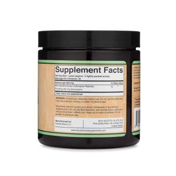 Blue Spirulina Powder - Maximum 35% Phycocyanin Content, Superfood Powder from Blue-Green Algae, Mixes into Smoothies and Protein Drinks, Plant Food Coloring (One Month Supply) by Double Wood