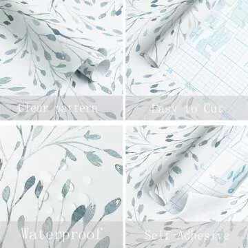 Heroad Brand Boho Peel and Stick Wallpaper Watercolor Blue Wallpaper Leaf Contact Paper Light Blue Removable Wallpaper Contact Paper for Cabinets Self-Adhesive Thicken Vinyl Wallpaper 16.1”x78.7”