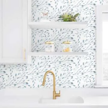 Heroad Brand Boho Peel and Stick Wallpaper Watercolor Blue Wallpaper Leaf Contact Paper Light Blue Removable Wallpaper Contact Paper for Cabinets Self-Adhesive Thicken Vinyl Wallpaper 16.1”x78.7”