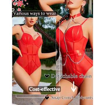 Avidlove Women Sexy Bodysuit One Piece Babydoll Underwire Lingerie Lace Teddy Negligee Red S