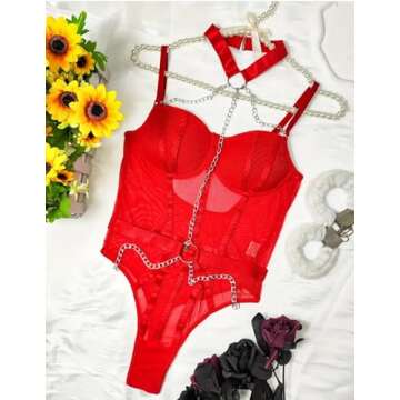Avidlove Sexy Bodysuit for Women - Red Lace Lingerie