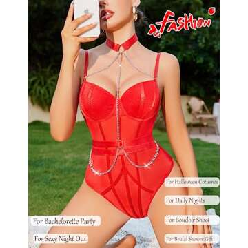 Avidlove Sexy Bodysuit for Women - Red Lace Lingerie