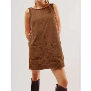 Versatile Hooever Women's Corduroy Mini Dress with Pockets