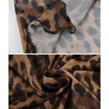 QIISEVEN Sexy See Through Leopard Cardigan Sheer Mesh Top Cheetah Print Shirt Long Sleeve Crop Top V Neck Ruffle Top (Leopard Print,Medium)