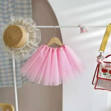 BGFKS 5 Pack Tutu Skirt for Girl Ballet Dance Costume Dress Up Princess Party Girl Tutus with Butterfly Hairbows. Pink