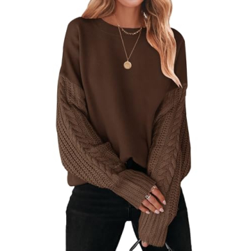 ZESICA Women's Fall Long Sleeve Crew Neck Solid Color Cable Knit Chunky Casual Oversized Pullover Sw...