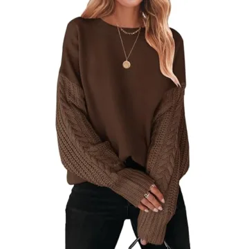 ZESICA Women's Fall Long Sleeve Crew Neck Solid Color Cable Knit Chunky Casual Oversized Pullover Sw...