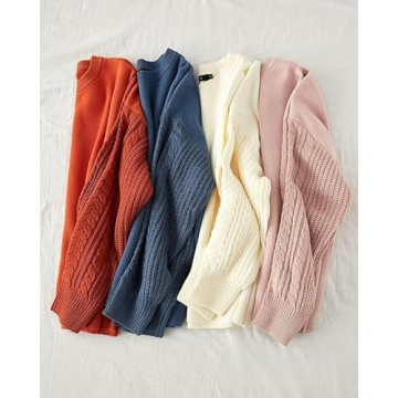 ZESICA Women's Fall Long Sleeve Crew Neck Solid Color Cable Knit Chunky Casual Oversized Pullover Sweater Tops,Coffee,Small